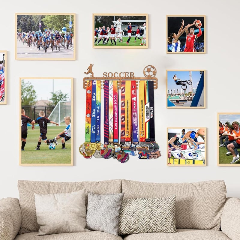 Resama Medal Hanger Holder Display Wall Rack Frame Shelf-Medal Hanger Awards Ribbon Soccer,Gymnastics,Holder Display Rack for 60 Medals - Image 4